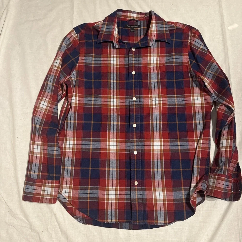 Banana Republic Long Sleeve Button Down Shirt Plaid Men Sz Large With Pocket